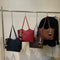 Coffee Brown Elegant Black PU Leather Tote Bag with Cute Bear Keychain - Large Capacity Handbag for Women (38 x 26 x 13 cm)