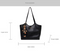 Coffee Brown Elegant Black PU Leather Tote Bag with Cute Bear Keychain - Large Capacity Handbag for Women (38 x 26 x 13 cm)