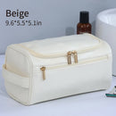 Beige Premium PU Leather Travel Toiletry Bag with Zipper Compartments