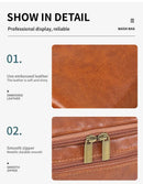 Beige Premium PU Leather Travel Toiletry Bag with Zipper Compartments