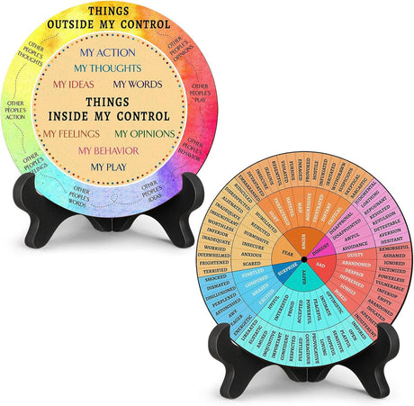 2 PCS Rainbow Color Scheme Emotion Wheel and Control Circle with Display Stands for Personal Development