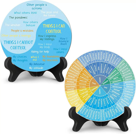 2 PCS Blue Scheme Emotion Wheel and Control Circle with Display Stands for Personal Development
