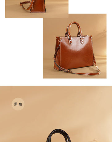 Black Elegant Leather Handbag - Stylish Brown Tote with Adjustable Strap, Spacious and Durable