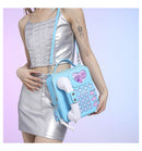 Blue Sweet Girl Creative Crossbody Bag with Telephone Design, PU Material, Lightweight and Unique