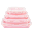 Pink Collapsible Silicone Bento Box Set – 4-Piece Food-Grade Microwave & Freezer Safe Lunch Box Set