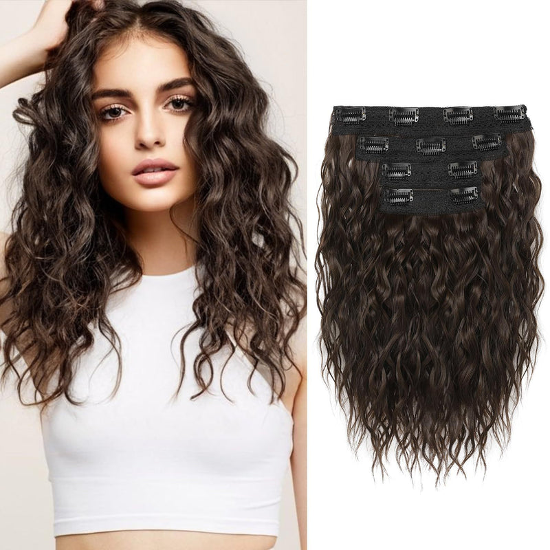 Black and Brown 12-Inch Clip-in Wavy Hair Extensions - 4-Piece Set,  Easy to Apply, Instant Volume Boost