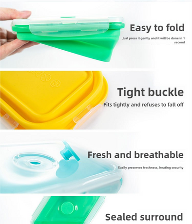 3-piece Set (Red + Yellow +Green) Collapsible Silicone Food Storage Containers Set - 350ML, 500ML, 800ML | BPA-Free, Microwave, Dishwasher & Freezer Safe | Foldable & Portable Bento Boxes for Travel & Outdoor