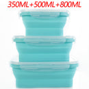 3-piece Set Blue Collapsible Silicone Food Storage Containers Set - 350ML, 500ML, 800ML | BPA-Free, Microwave, Dishwasher & Freezer Safe | Foldable & Portable Bento Boxes for Travel & Outdoor