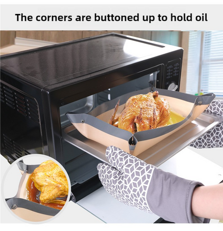 2-piece set (Gray Edge Yellow Background + Red Edge White Background) Non-stick Silicone Baking Mat for Oven & Microwave | Reusable, Thickened Fiber Baking Pad for Macarons, Cookies, Bread, Roasting Chicken, and More