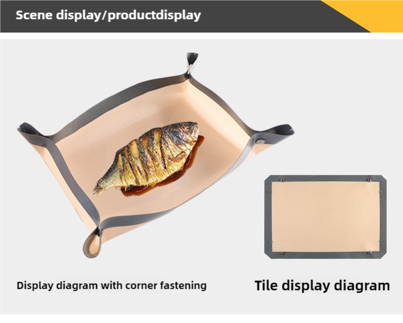 2-piece set (Gray Edge Yellow Background + Red Edge White Background) Non-stick Silicone Baking Mat for Oven & Microwave | Reusable, Thickened Fiber Baking Pad for Macarons, Cookies, Bread, Roasting Chicken, and More