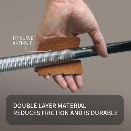 2 Pairs Grey Premium Leather Grip Protection for Fitness | 4-Finger Cowhide Weightlifting Gloves - Durable, Non-Slip, and Abrasion-Resistant Support