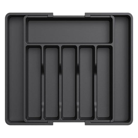 Black Adjustable Polypropylene Kitchen Drawer Organizer – 8 Compartments, Large Capacity, Easy to Clean