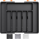 Black Adjustable Polypropylene Kitchen Drawer Organizer – 8 Compartments, Large Capacity, Easy to Clean
