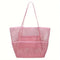 Pink Breathable Mesh Beach Tote Bag - Large Capacity Sand-Free Bag with Zipper Pocket & Multi-Purpose Storage
