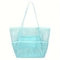 Blue Breathable Mesh Beach Tote Bag - Large Capacity Sand-Free Bag with Zipper Pocket & Multi-Purpose Storage