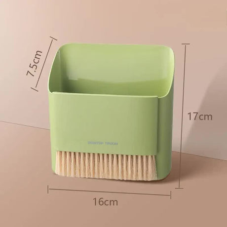 2 Pcs Green Mini Desktop Sweeper and Trash Bin Set | Compact Desk Cleaning Brush Organizer | Small Tabletop Sweeping Dustpan for Home and Office Use