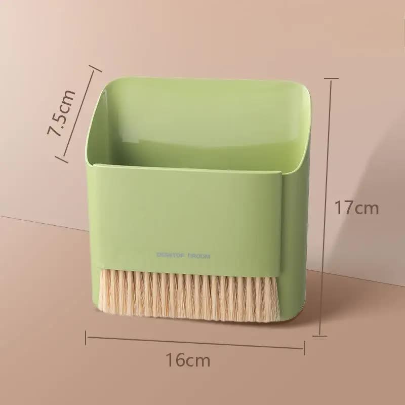 2 Pcs Green Mini Desktop Sweeper and Trash Bin Set | Compact Desk Cleaning Brush Organizer | Small Tabletop Sweeping Dustpan for Home and Office Use