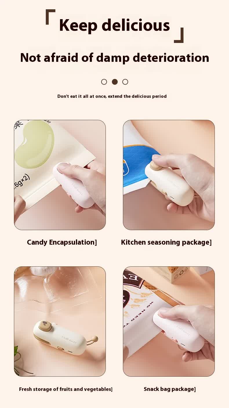 2 Pcs Light Brown Bear Mini Handheld Heat Sealing Machine for Food Bags - Compact, Portable, USB Rechargeable
