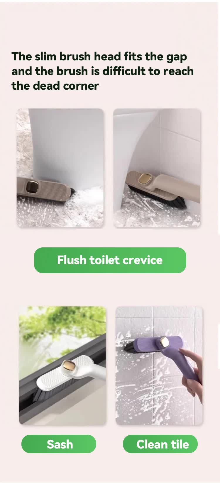 3 Pcs White Multi-Function Rotating Gap Cleaning Brush, 2-in-1 Hard Bristle Brush for Bathroom Tiles and Grout Lines