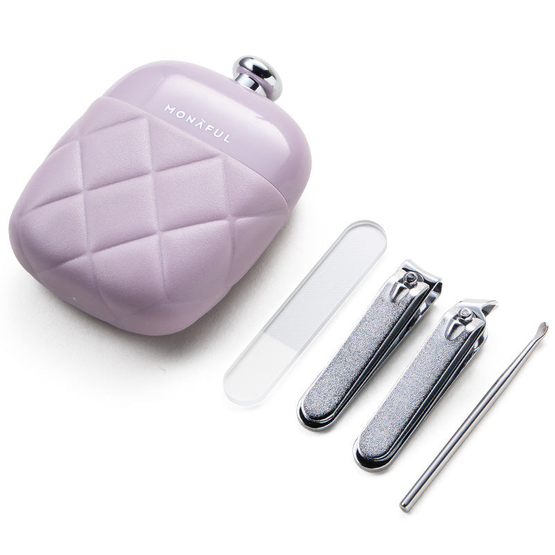 2 Pcs Apricot Portable Nail Care Kit - Compact Manicure Set with Nail Clippers, Tweezers, and Nail File - Stylish Storage Case