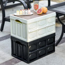 30L Black Foldable Storage Box with Wooden Lid - Multifunctional Car Organizer, Outdoor Folding Storage Container
