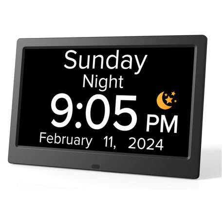 Black 10.1-Inch Digital Clock with Medication Reminders & Multi-Function Alarm - Ideal for Elderly Care