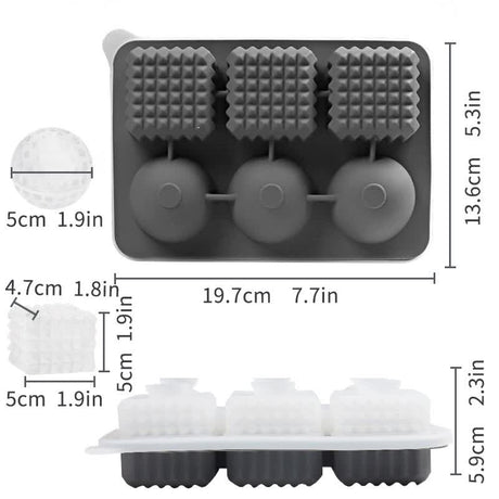 2 PCS Sphere & Square Ice Cube Tray (Black) - Novelty Silicone Ice Maker for Whiskey Cocktails