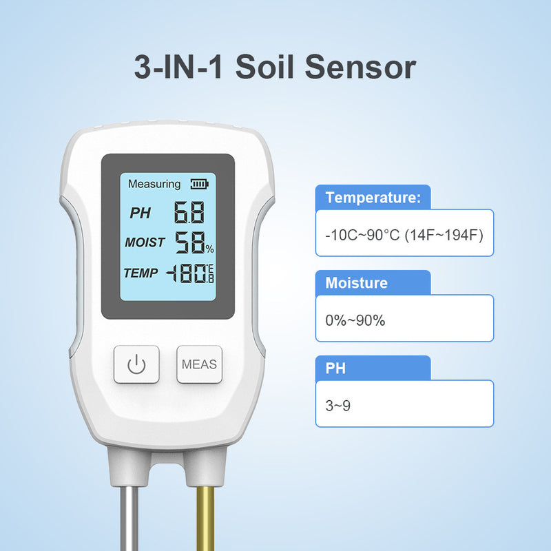 3-in-1 Soil Detector for pH, Moisture, and Temperature - Gardening Tool for Healthy Plants (Battery not included)