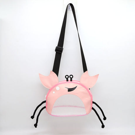 3 PCS Pink Cute Crab Mesh Beach Bag for Kids - Shell Collecting Sand Toy Bag for Toddlers