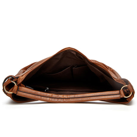 Grey Distressed Faux Leather Hobo Bag - Large Capacity Shoulder Bag for Women