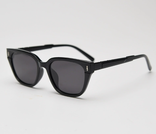 Gloss Black All Gray Retro Small Frame Sunglasses - Black - UV Protection