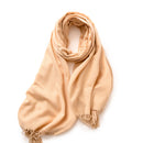 Beige 2 PCS Skin Red Solid Color Scarf Shawl with Tassels - Warm Korean Style Wrap (180cm x 70cm)
