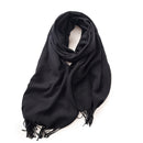 Black 2 PCS Skin Red Solid Color Scarf Shawl with Tassels - Warm Korean Style Wrap (180cm x 70cm)