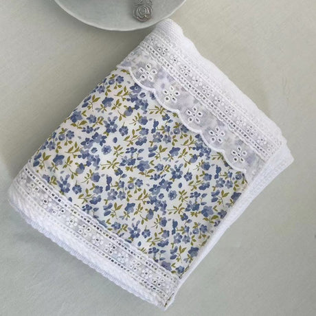 2 PCS Blue Small Flower B 100% Cotton Solid Color Thickened Adult Face Towel with Floral Soft Texture - 35 x 75cm