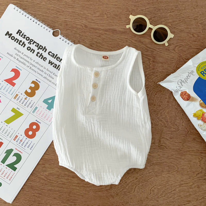 90cm White Sleeveless Bubble Cotton Baby Romper - Soft Newborn Onesie for Boys and Girls, 0-2 Years