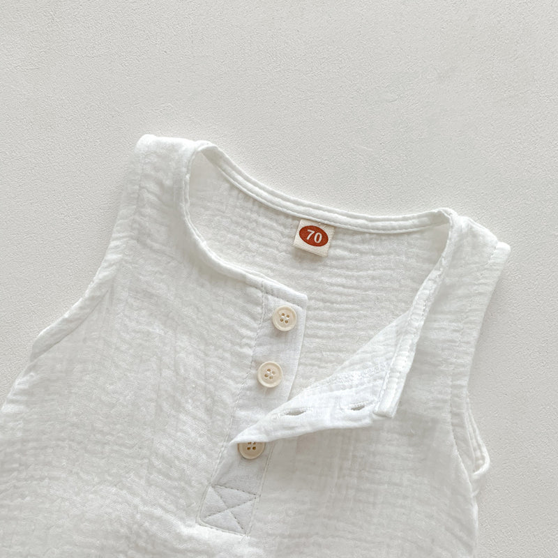 70cm Khaki Sleeveless Bubble Cotton Baby Romper - Soft Newborn Onesie for Boys and Girls, 0-2 Years