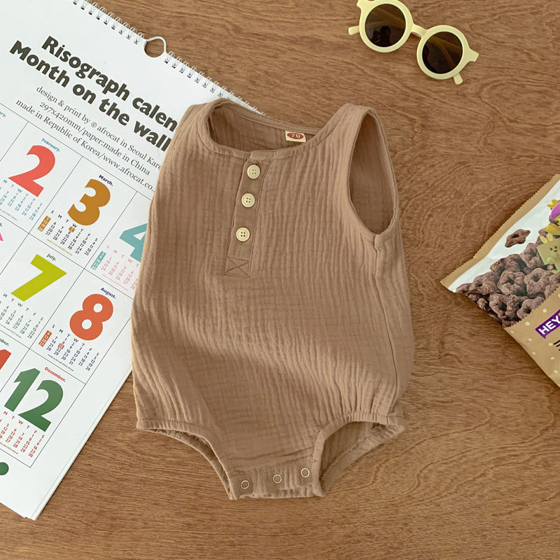 100cm Khaki Sleeveless Bubble Cotton Baby Romper - Soft Newborn Onesie for Boys and Girls, 0-2 Years