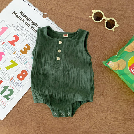 100cm Green Sleeveless Bubble Cotton Baby Romper - Soft Newborn Onesie for Boys and Girls, 0-2 Years