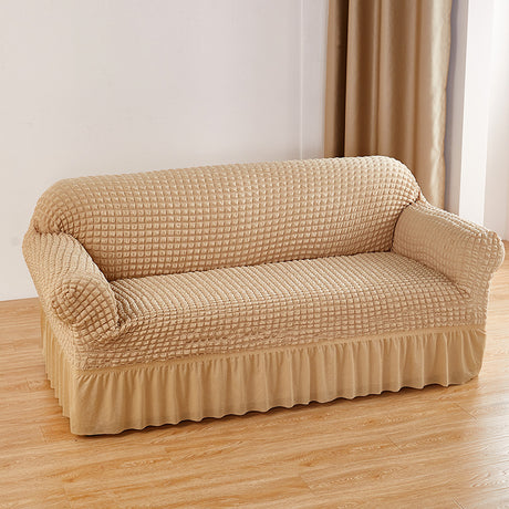 Beige Double Sofa Bubble Gauze Sofa Cover with Skirt - Full Elastic Dustproof Double Seater 145-185cm