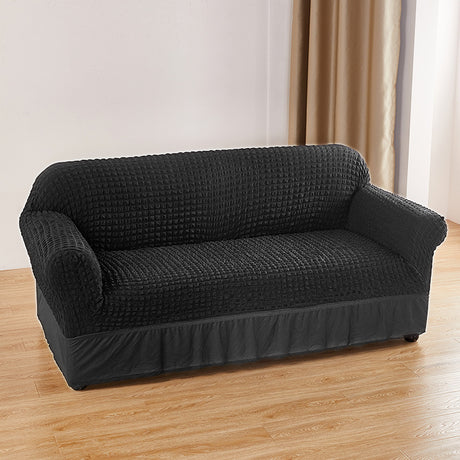 Black Double Sofa Bubble Gauze Sofa Cover with Skirt - Full Elastic Dustproof Double Seater 145-185cm