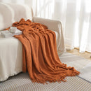 Orange Premium Woven Knitted Throw Blanket with Tassels | Soft, Cozy Sofa & Bed Blanket, Perfect for Office or Afternoon Naps 127x172cm