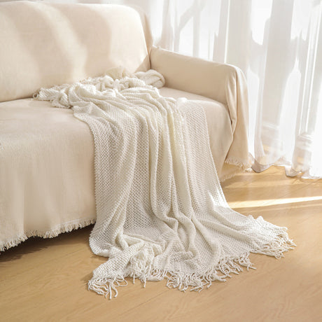 Orange Premium Woven Knitted Throw Blanket with Tassels | Soft, Cozy Sofa & Bed Blanket, Perfect for Office or Afternoon Naps 130x260cm