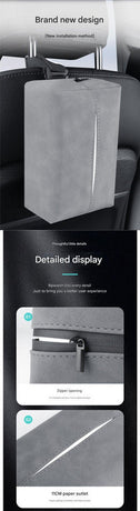2 pcs Grey Stylish Car Tissue Box for Seat Back - Car Interior Tissue Pack for Seat Back, Armrest Box, Sun Visor 18.5x12.5x7cm