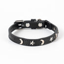 3 pcs Black Stylish PU Leather Pet Collar - Anti-Loss, Puppy Bell, Star & Moon Design Width 1.2cm Total Length 35cm