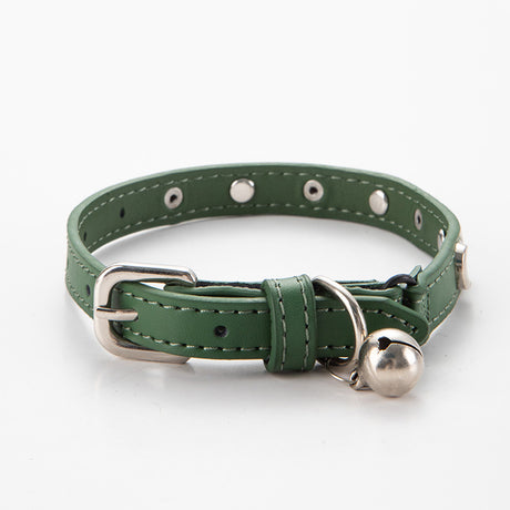 3 pcs Green Stylish PU Leather Pet Collar - Anti-Loss, Puppy Bell, Star & Moon Design Width 1.2cm Total Length 35cm