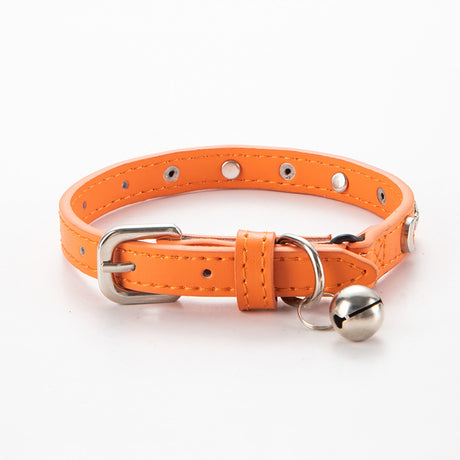 3 pcs Orange Stylish PU Leather Pet Collar - Anti-Loss, Puppy Bell, Star & Moon Design Width 1.2cm Total Length 35cm