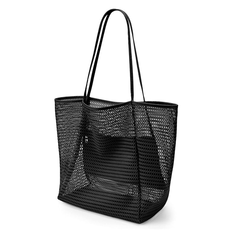 2 pcs Black Casual Mesh Tote Bag - Shoulder Bag for Beach & Travel 35x17x37cm