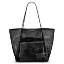 2 pcs Black Casual Mesh Tote Bag - Shoulder Bag for Beach & Travel 35x17x37cm