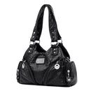 Black Vintage Soft Leather Biker Bag - Shoulder Crossbody Handbag