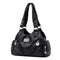 Black Vintage Soft Leather Biker Bag - Shoulder Crossbody Handbag
